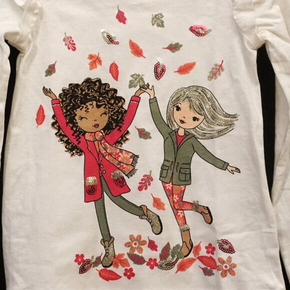Isaac Mizrahi Friends Playing in Leaves Long Sleeve Ruffles Ivory Tee Girl’s XS - Picture 2 of 7